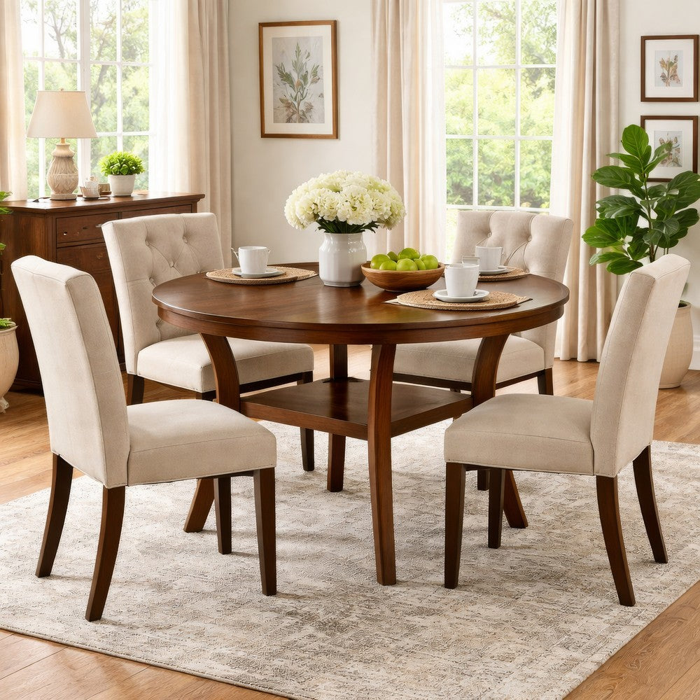 Round Top Wooden Dining Table with Boomerang Legs, Walnut Brown - BM228573