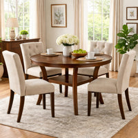 Round Top Wooden Dining Table with Boomerang Legs, Walnut Brown - BM228573