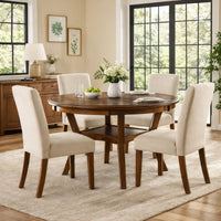 Round Top Wooden Dining Table with Boomerang Legs, Walnut Brown - BM228573