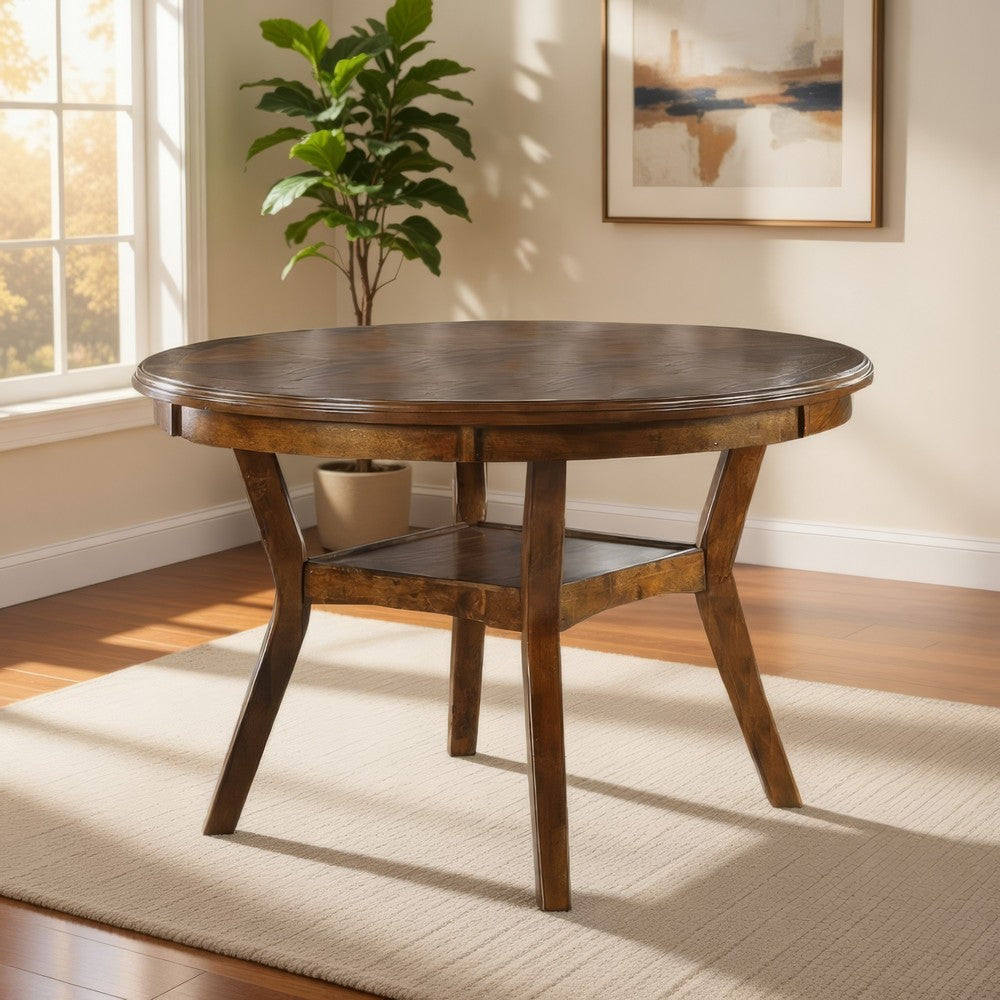 Round Top Wooden Dining Table with Boomerang Legs, Walnut Brown - BM228573
