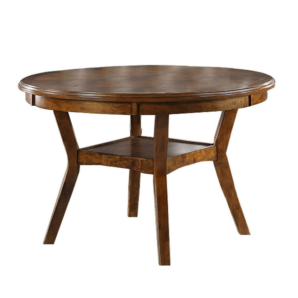 Round Top Wooden Dining Table with Boomerang Legs, Walnut Brown - BM228573