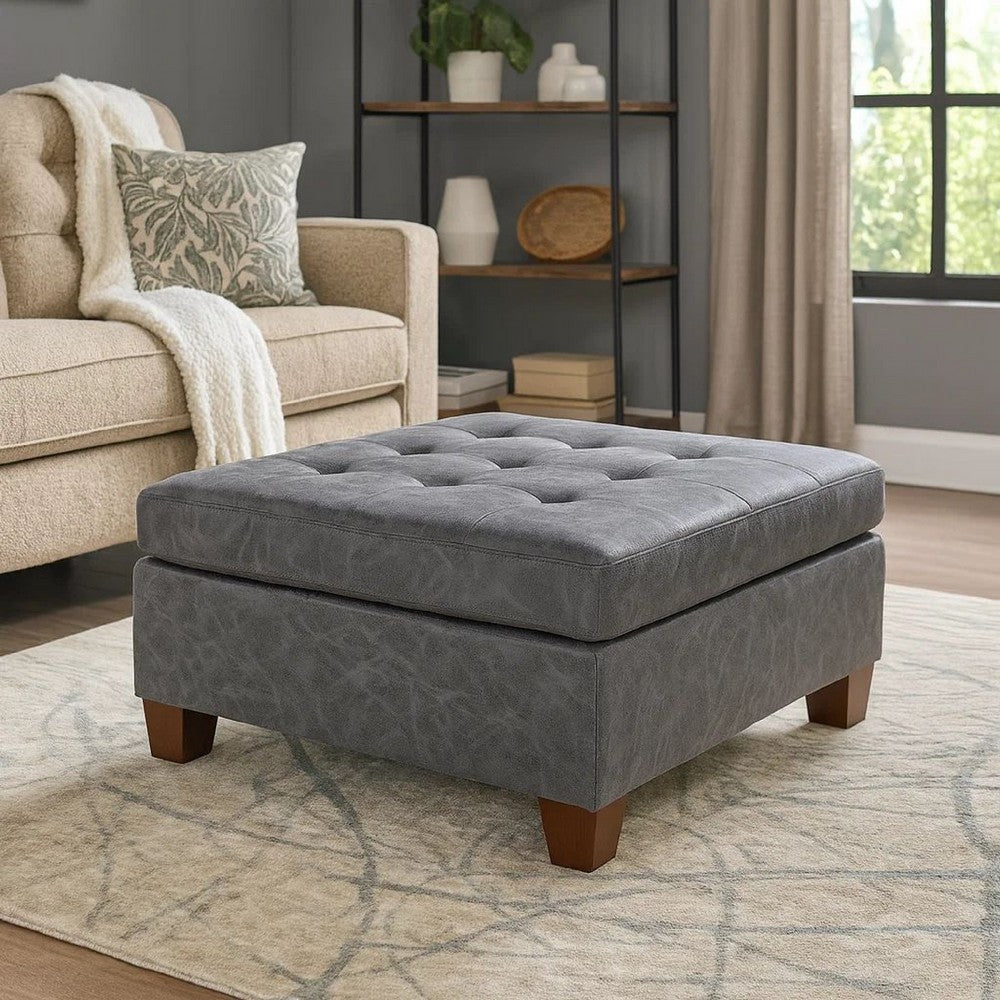 Contemporary Leatherette Rectangular tufted Ottoman, Gray - BM228583