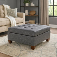 Contemporary Leatherette Rectangular tufted Ottoman, Gray - BM228583