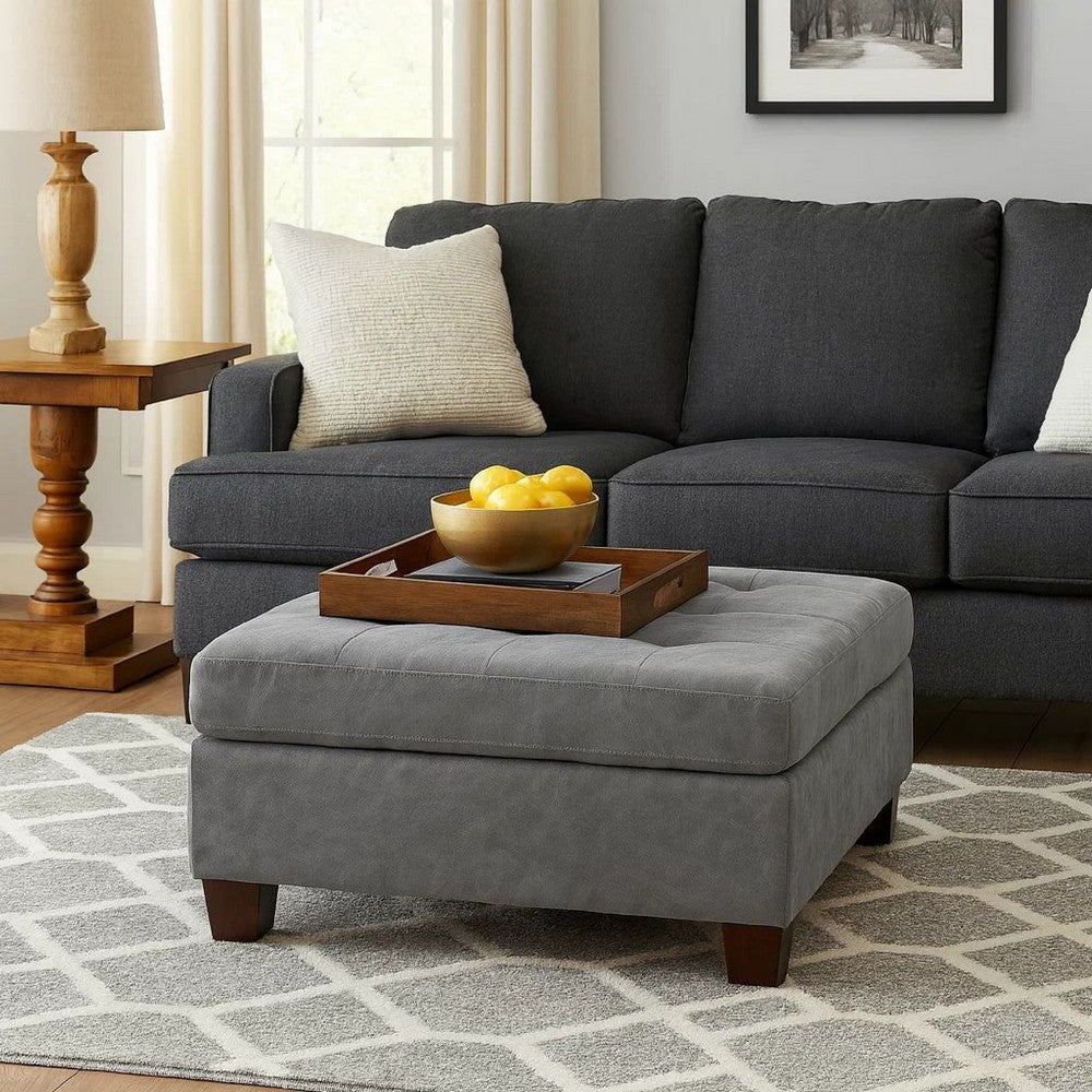 Contemporary Leatherette Rectangular tufted Ottoman, Gray - BM228583