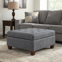 Contemporary Leatherette Rectangular tufted Ottoman, Gray - BM228583