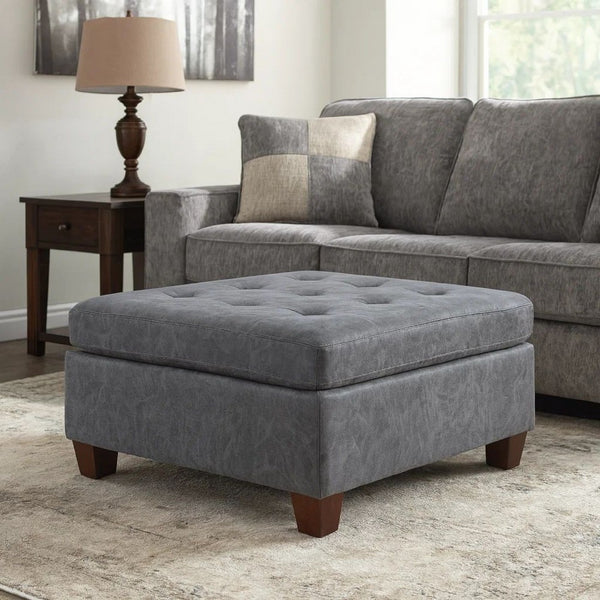 Contemporary Leatherette Rectangular tufted Ottoman, Gray - BM228583