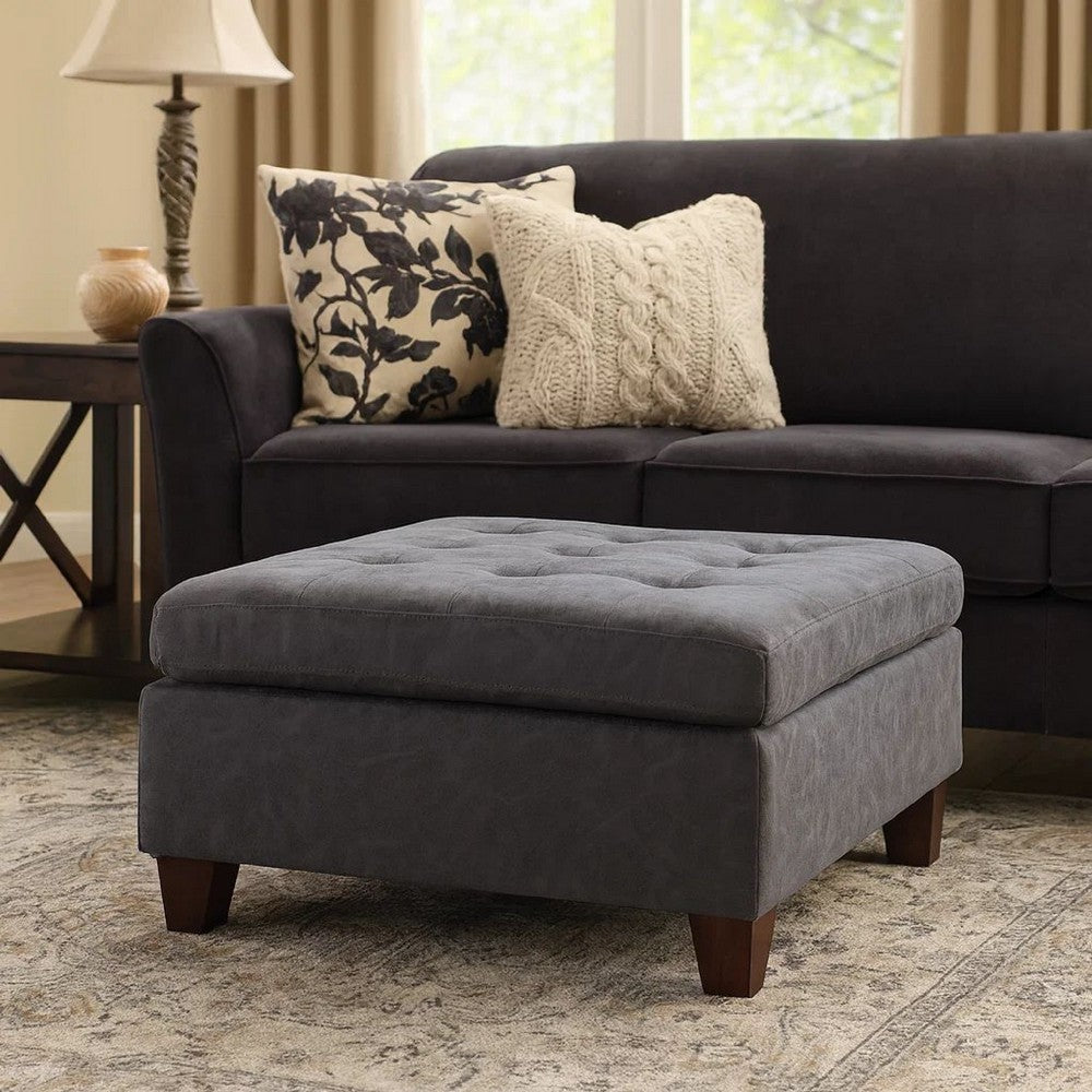 Contemporary Leatherette Rectangular tufted Ottoman, Gray - BM228583