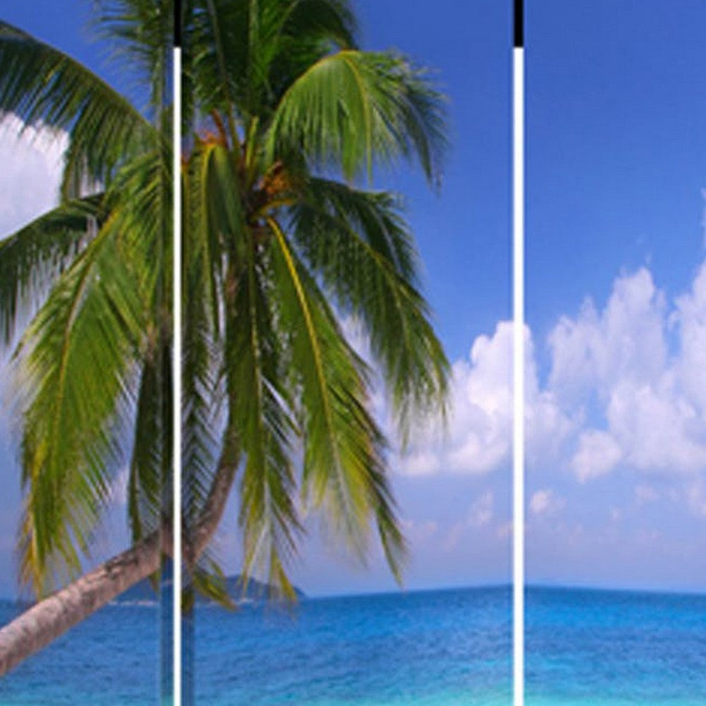 Beach Inspired Canvas Print 3 Panel Wooden Screen, Blue and Green - BM228607