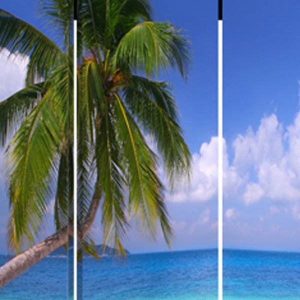 Beach Inspired Canvas Print 3 Panel Wooden Screen, Blue and Green - BM228607