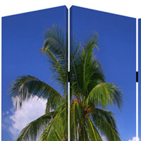 Beach Inspired Canvas Print 3 Panel Wooden Screen, Blue and Green - BM228607