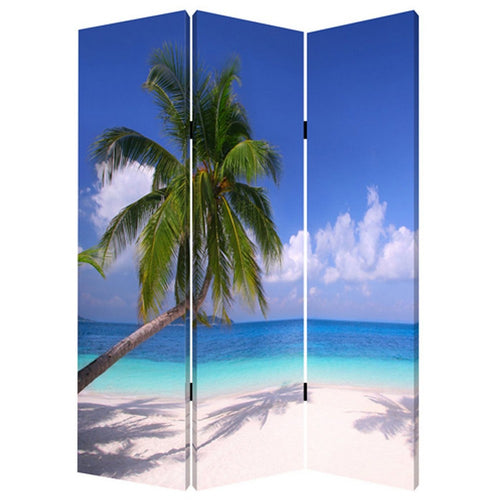 Beach Inspired Canvas Print 3 Panel Wooden Screen, Blue and Green - BM228607