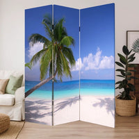 Beach Inspired Canvas Print 3 Panel Wooden Screen, Blue and Green - BM228607