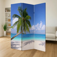 Beach Inspired Canvas Print 3 Panel Wooden Screen, Blue and Green - BM228607