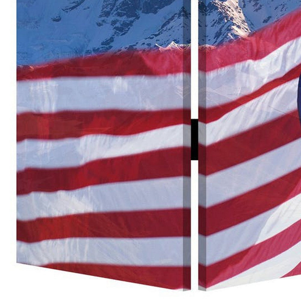 American Flag Printed Wood and Canvas 3 Panel Screen, Multicolor - BM228608