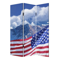American Flag Printed Wood and Canvas 3 Panel Screen, Multicolor - BM228608
