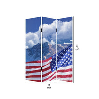 American Flag Printed Wood and Canvas 3 Panel Screen, Multicolor - BM228608