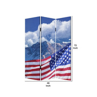 American Flag Printed Wood and Canvas 3 Panel Screen, Multicolor - BM228608