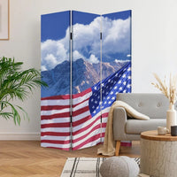 American Flag Printed Wood and Canvas 3 Panel Screen, Multicolor - BM228608