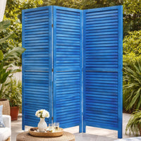 Wooden 3 Panel Shutter Screen with Fitted Slats, Light Blue - BM228609