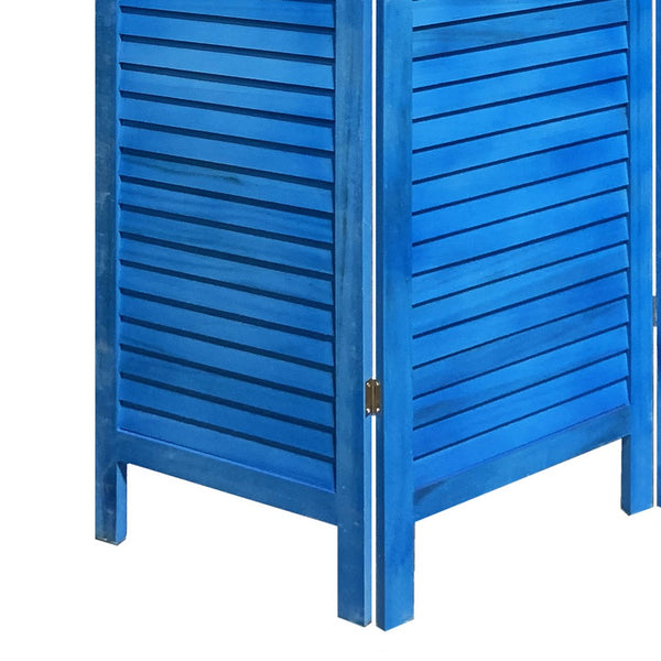 Wooden 3 Panel Shutter Screen with Fitted Slats, Light Blue - BM228609