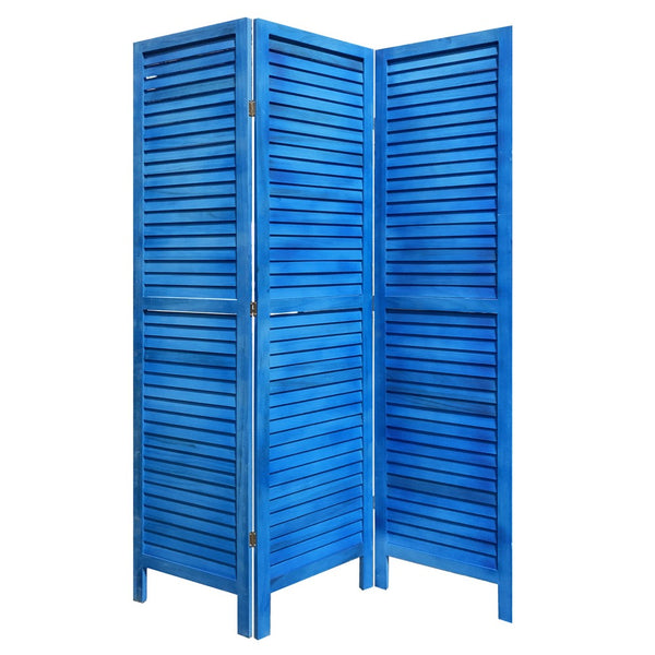 Wooden 3 Panel Shutter Screen with Fitted Slats, Light Blue - BM228609