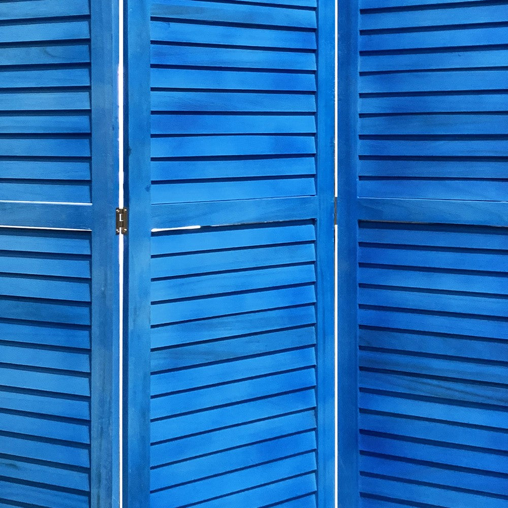 Wooden 3 Panel Shutter Screen with Fitted Slats, Light Blue - BM228609
