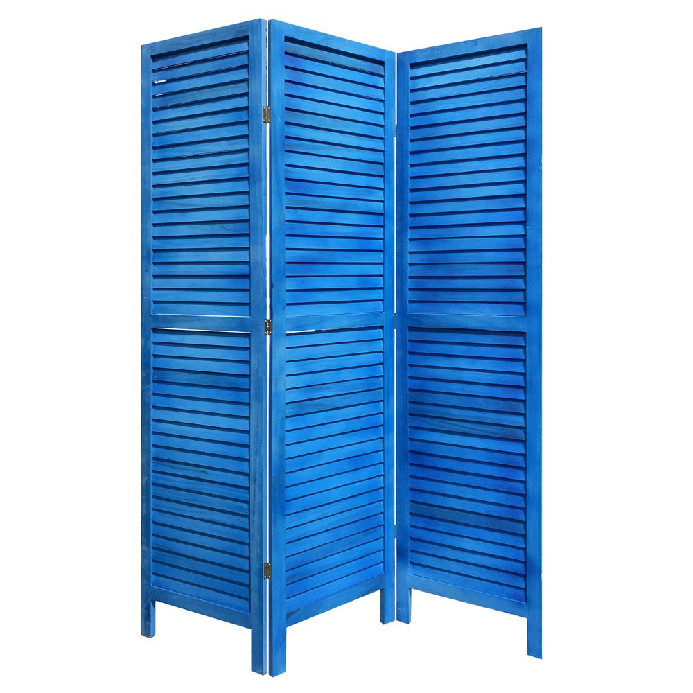 Wooden 3 Panel Shutter Screen with Fitted Slats, Light Blue - BM228609