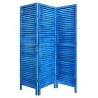 Wooden 3 Panel Shutter Screen with Fitted Slats, Light Blue - BM228609