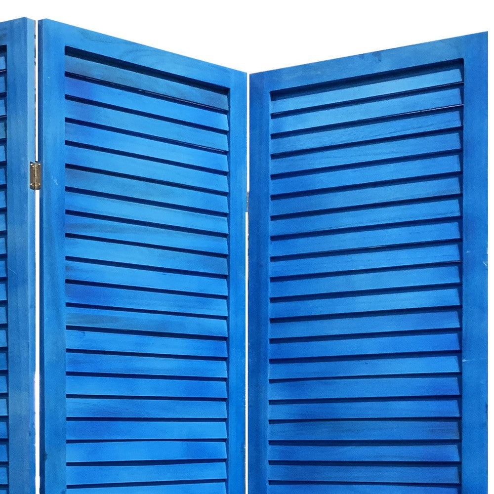 Wooden 3 Panel Shutter Screen with Fitted Slats, Light Blue - BM228609