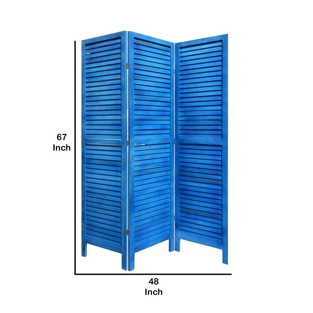 Wooden 3 Panel Shutter Screen with Fitted Slats, Light Blue - BM228609