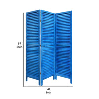 Wooden 3 Panel Shutter Screen with Fitted Slats, Light Blue - BM228609