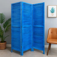 Wooden 3 Panel Shutter Screen with Fitted Slats, Light Blue - BM228609