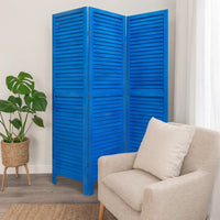 Wooden 3 Panel Shutter Screen with Fitted Slats, Light Blue - BM228609