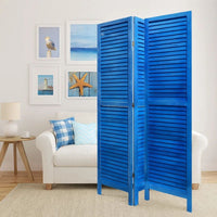 Wooden 3 Panel Shutter Screen with Fitted Slats, Light Blue - BM228609
