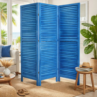Wooden 3 Panel Shutter Screen with Fitted Slats, Light Blue - BM228609