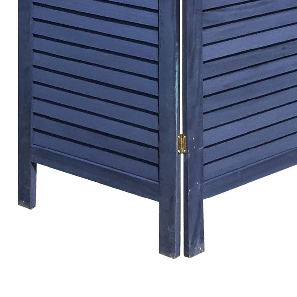 Wooden 3 Panel Shutter Screen with Fitted Slats, Dark Blue - BM228610
