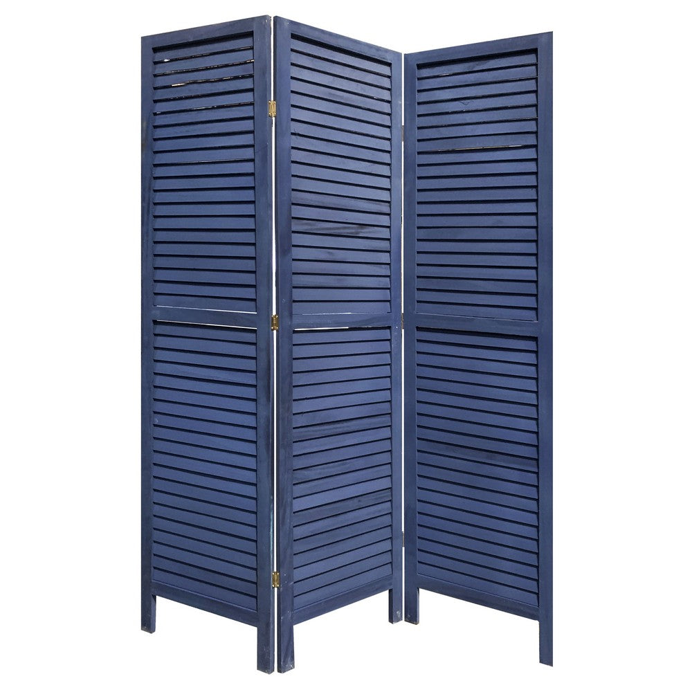 Wooden 3 Panel Shutter Screen with Fitted Slats, Dark Blue - BM228610