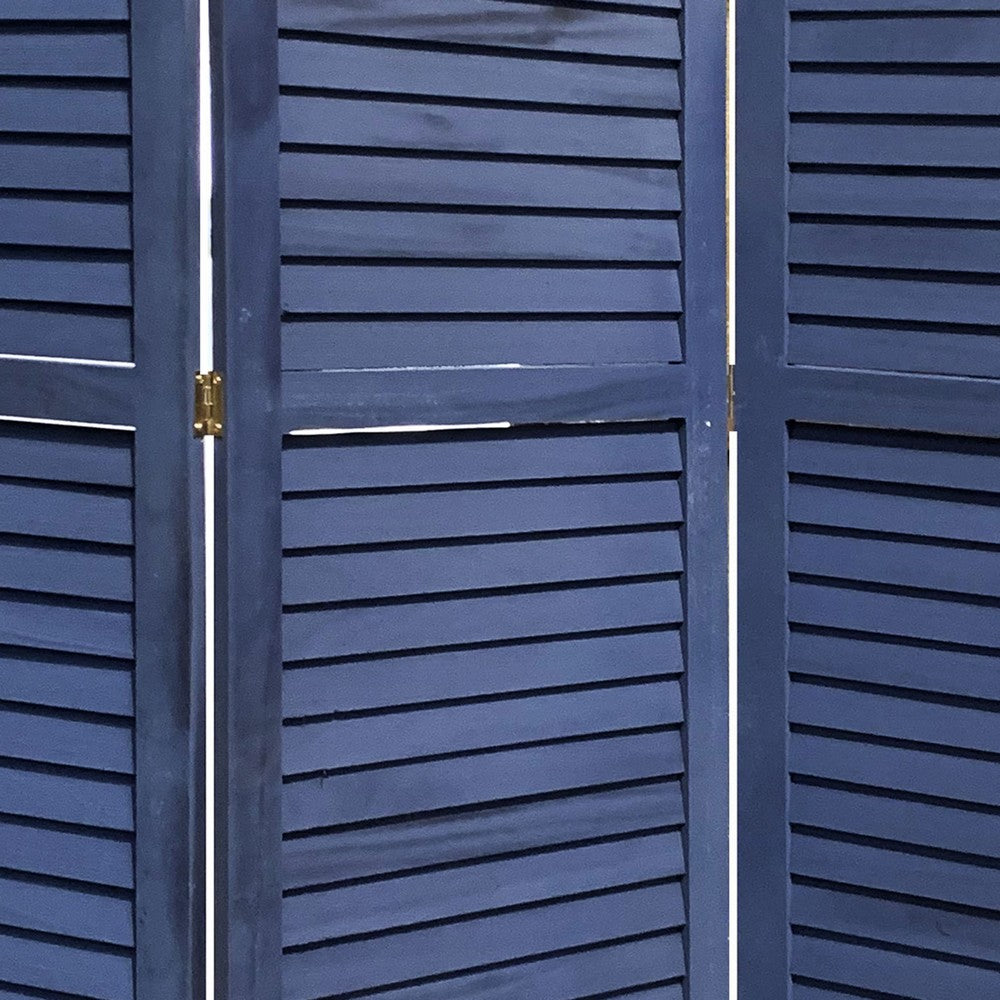 Wooden 3 Panel Shutter Screen with Fitted Slats, Dark Blue - BM228610