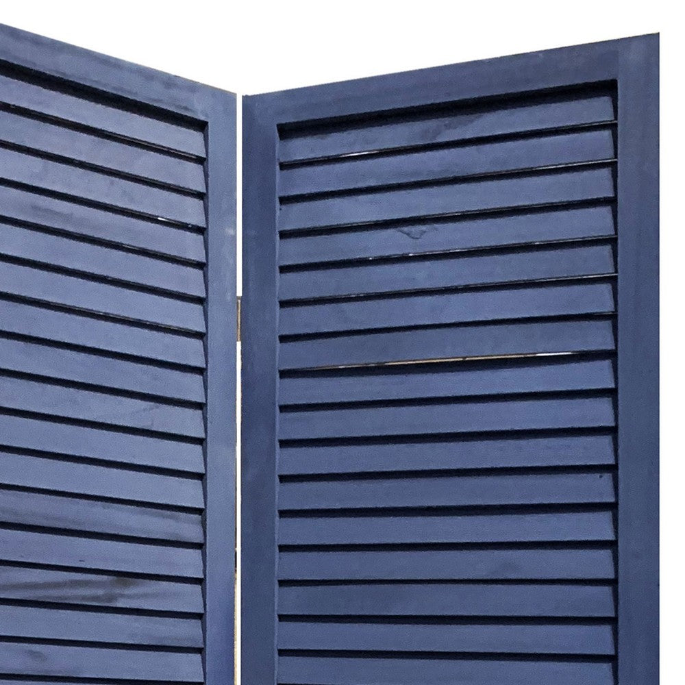 Wooden 3 Panel Shutter Screen with Fitted Slats, Dark Blue - BM228610