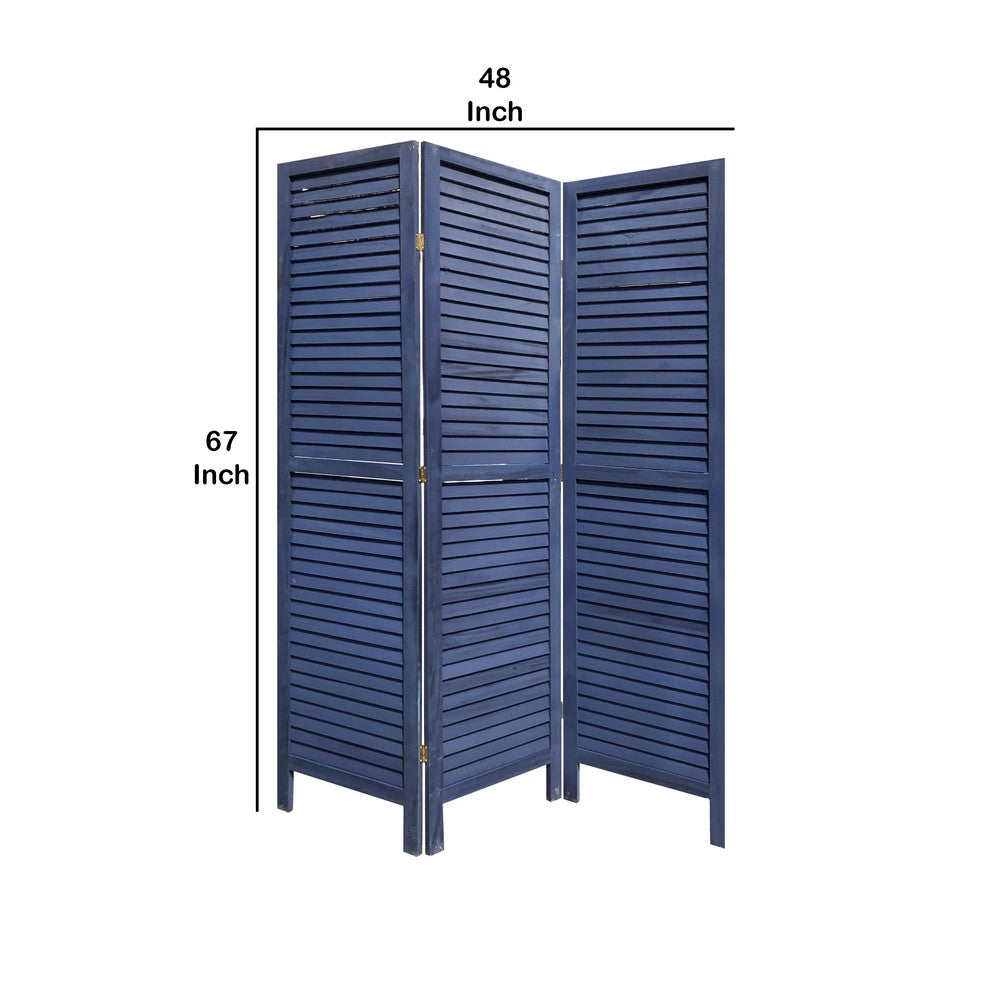 Wooden 3 Panel Shutter Screen with Fitted Slats, Dark Blue - BM228610