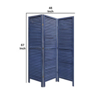 Wooden 3 Panel Shutter Screen with Fitted Slats, Dark Blue - BM228610