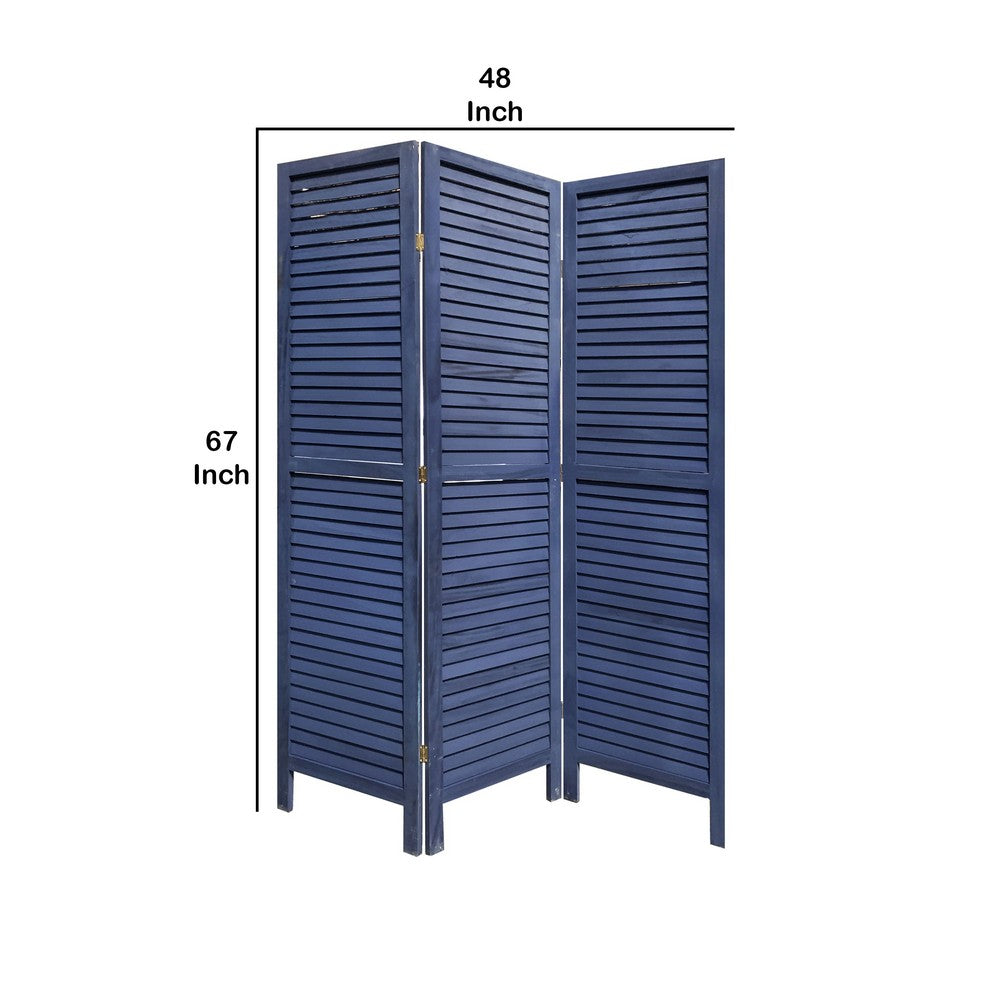 Wooden 3 Panel Shutter Screen with Fitted Slats, Dark Blue - BM228610