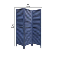 Wooden 3 Panel Shutter Screen with Fitted Slats, Dark Blue - BM228610