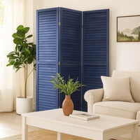 Wooden 3 Panel Shutter Screen with Fitted Slats, Dark Blue - BM228610