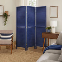 Wooden 3 Panel Shutter Screen with Fitted Slats, Dark Blue - BM228610
