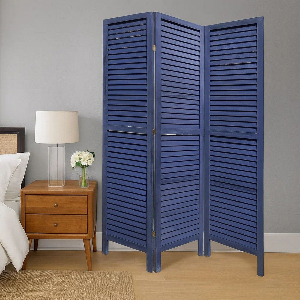 Wooden 3 Panel Shutter Screen with Fitted Slats, Dark Blue - BM228610
