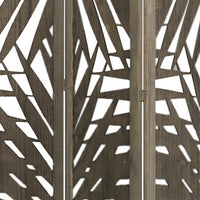 3 Panel Wooden Screen with Laser Cut Tropical Leaf Design, Gray - BM228617