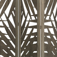 3 Panel Wooden Screen with Laser Cut Tropical Leaf Design, Gray - BM228617