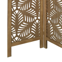3 Panel Wooden Screen with Laser Cut Tropical Leaf Design, Brown - BM228618