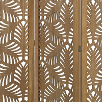 3 Panel Wooden Screen with Laser Cut Tropical Leaf Design, Brown - BM228618